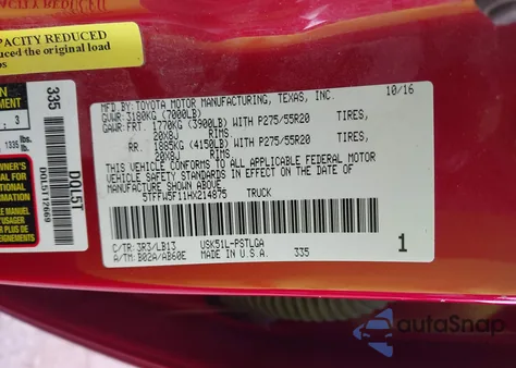 2017 Toyota Tundra Limited 5.7L V8 from USA, damaged, VIN 5TFFW5F11HX214875